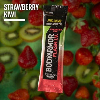 BODYARMOR Flash I.V. Electrolyte Packets, Strawberry Kiwi, Zuckerfreies Getränkepulver, Einzelportionen, Kokoswasser-Pulver, Hydration für Workout, Reise-Essential, 6 Stück