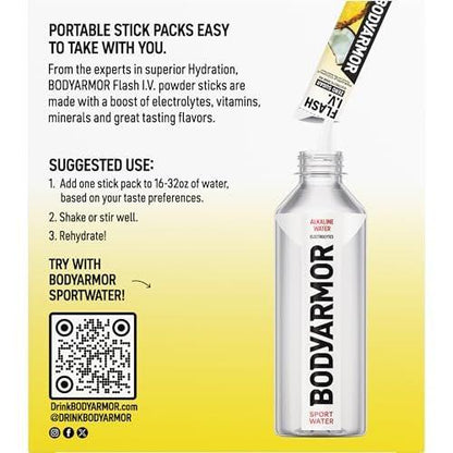 BODYARMOR Flash I.V. Electrolyte Packets, Strawberry Kiwi, Zuckerfreies Getränkepulver, Einzelportionen, Kokoswasser-Pulver, Hydration für Workout, Reise-Essential, 6 Stück