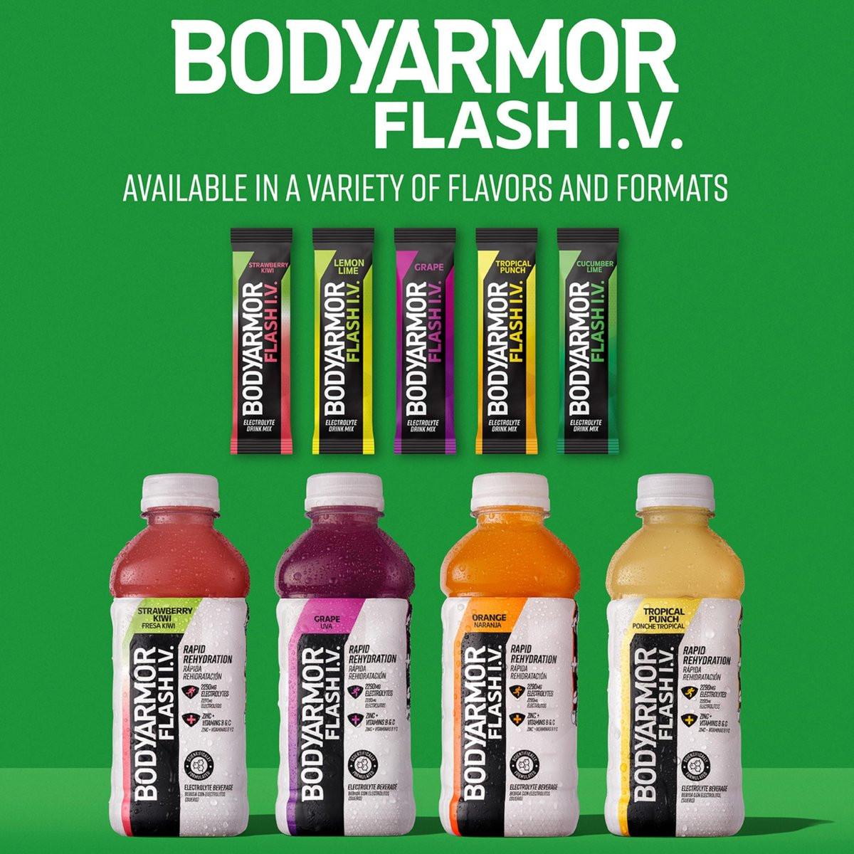 BODYARMOR Flash I.V. Electrolyte Packets, Strawberry Kiwi, Zuckerfreies Getränkepulver, Einzelportionen, Kokoswasser-Pulver, Hydration für Workout, Reise-Essential, 6 Stück