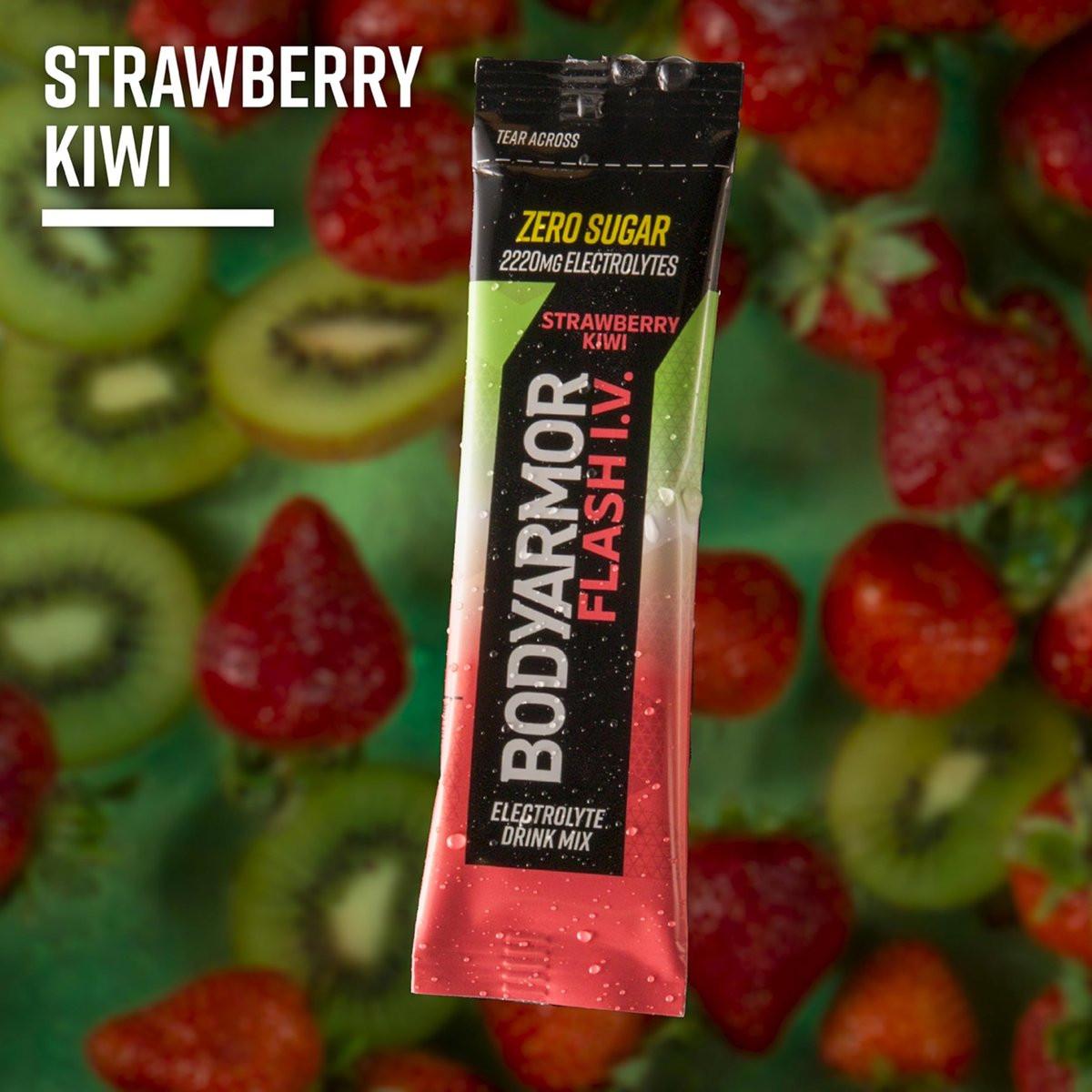 BODYARMOR Flash I.V. Electrolyte Packets, Strawberry Kiwi, Zuckerfreies Getränkepulver, Einzelportionen, Kokoswasser-Pulver, Hydration für Workout, Reise-Essential, 6 Stück