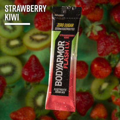 BODYARMOR Flash I.V. Electrolyte Packets, Strawberry Kiwi, Zuckerfreies Getränkepulver, Einzelportionen, Kokoswasser-Pulver, Hydration für Workout, Reise-Essential, 6 Stück