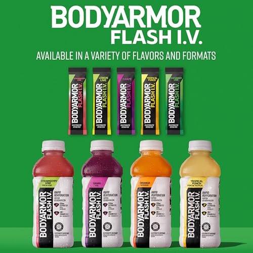 BODYARMOR Flash I.V. Electrolyte Packets, Strawberry Kiwi, Zuckerfreies Getränkepulver, Einzelportionen, Kokoswasser-Pulver, Hydration für Workout, Reise-Essential, 6 Stück
