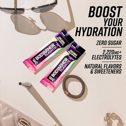 BODYARMOR Flash I.V. Electrolyte Packets, Strawberry Kiwi, Zuckerfreies Getränkepulver, Einzelportionen, Kokoswasser-Pulver, Hydration für Workout, Reise-Essential, 6 Stück