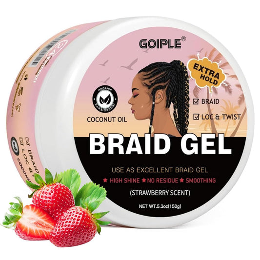 150g Braid Gel mit extra starkem Halt und hohem Glanz für Twists, Locs, Zöpfe und Edge Control – glättet Frizz, langanhaltend für Locks, Cornrows 5,3 oz (Erdbeerduft)