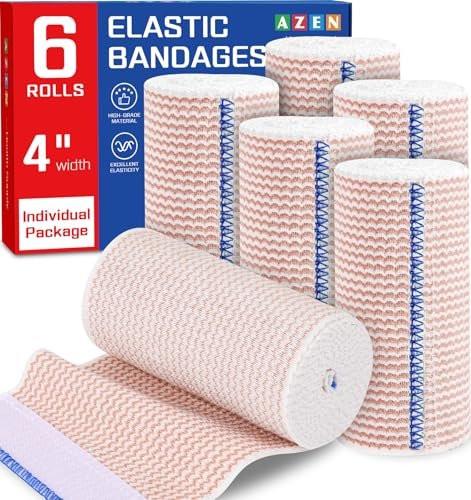 AZEN Premium 6er-Pack elastische Bandage 10 cm – Kompressionsbandage für Beine, Lymphödem-Wickel, Knöchel, Knie, Bauch, Körper, latexfrei