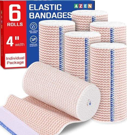 AZEN Premium 6er-Pack elastische Bandage 10 cm – Kompressionsbandage für Beine, Lymphödem-Wickel, Knöchel, Knie, Bauch, Körper, latexfrei