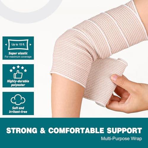 AZEN Premium 6er-Pack elastische Bandage 10 cm – Kompressionsbandage für Beine, Lymphödem-Wickel, Knöchel, Knie, Bauch, Körper, latexfrei