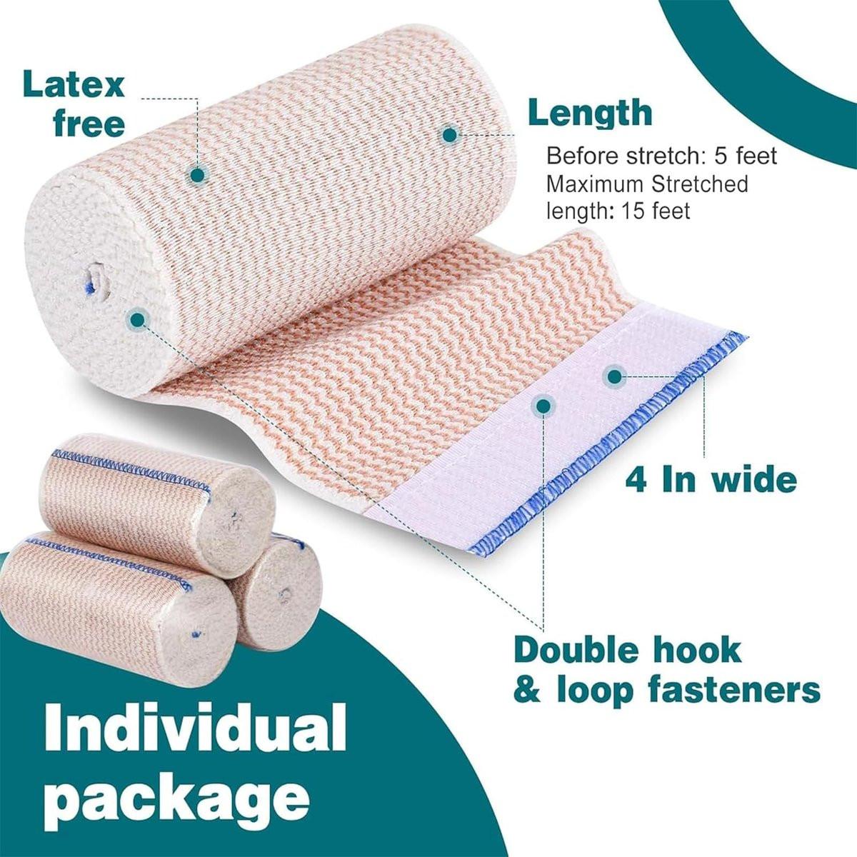 AZEN Premium 6er-Pack elastische Bandage 10 cm – Kompressionsbandage für Beine, Lymphödem-Wickel, Knöchel, Knie, Bauch, Körper, latexfrei