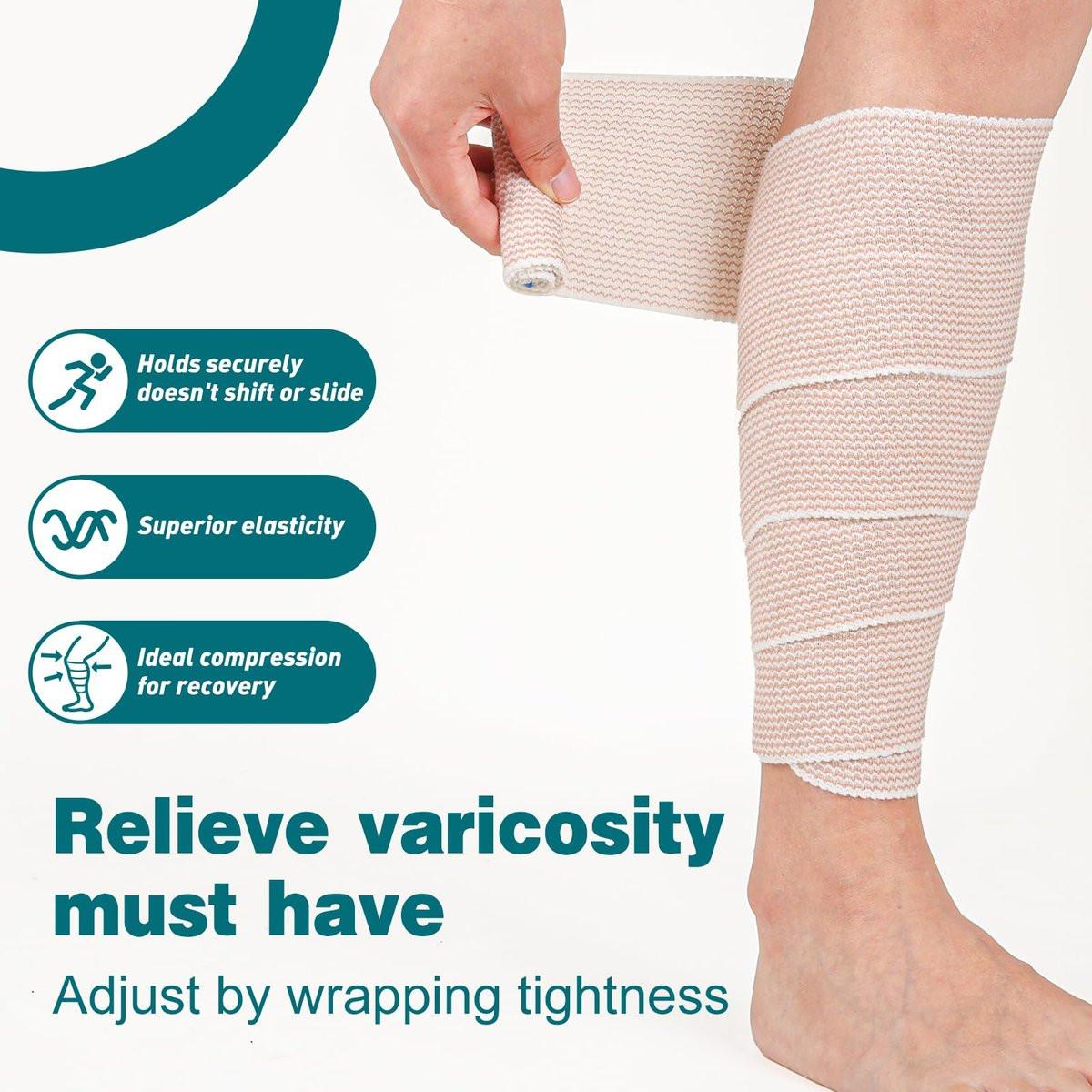 AZEN Premium 6er-Pack elastische Bandage 10 cm – Kompressionsbandage für Beine, Lymphödem-Wickel, Knöchel, Knie, Bauch, Körper, latexfrei