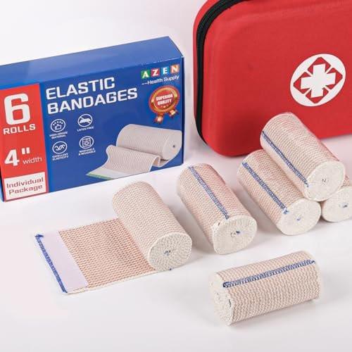 AZEN Premium 6er-Pack elastische Bandage 10 cm – Kompressionsbandage für Beine, Lymphödem-Wickel, Knöchel, Knie, Bauch, Körper, latexfrei