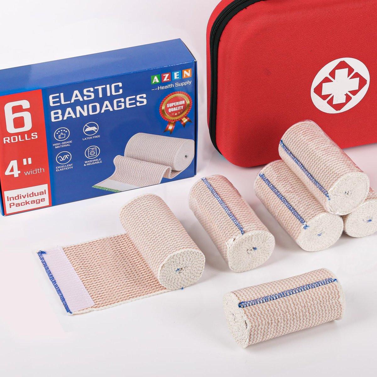 AZEN Premium 6er-Pack elastische Bandage 10 cm – Kompressionsbandage für Beine, Lymphödem-Wickel, Knöchel, Knie, Bauch, Körper, latexfrei