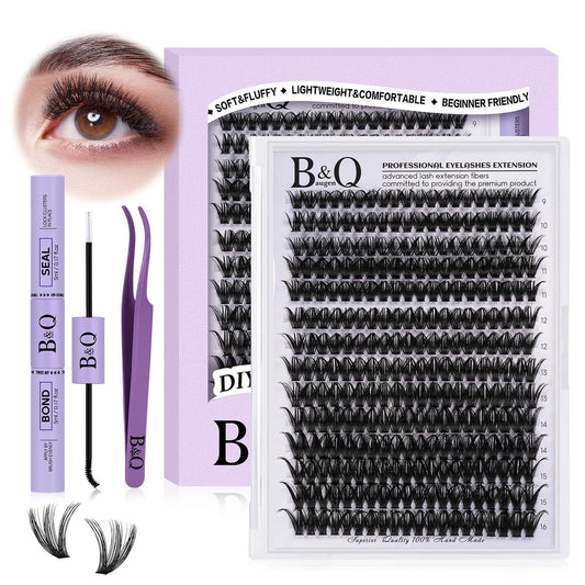 DIY Wimpernverlängerungsset 280 Stück Einzelwimpern Cluster D Curl Wimpernextension Set mit Kleber und Versiegeler und Applikator zur Selbstanwendung (Kit, 50D-D-9-16MIX)