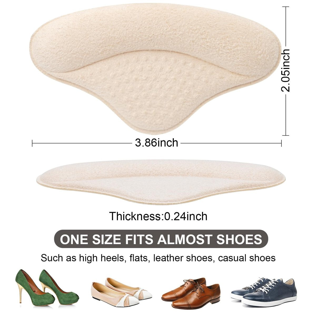 6 Paar Fersenpolster Einlagen für zu große Schuhe – Fersenpads Grips Liner, verbesserte Passform und Komfort, verhindert Rutschen, Reibung und Blasen (Schwarz & Beige)