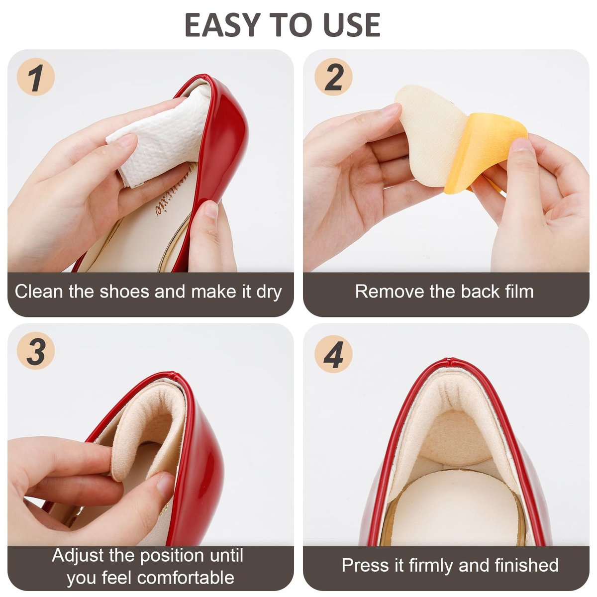 6 Paar Fersenpolster Einlagen für zu große Schuhe – Fersenpads Grips Liner, verbesserte Passform und Komfort, verhindert Rutschen, Reibung und Blasen (Schwarz & Beige)
