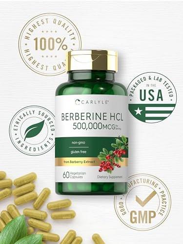 Carlyle Berberin HCL Nahrungsergänzungsmittel | 500.000 mcg | 60 Kapseln | Vegetarisch, Nicht-GVO, Glutenfrei