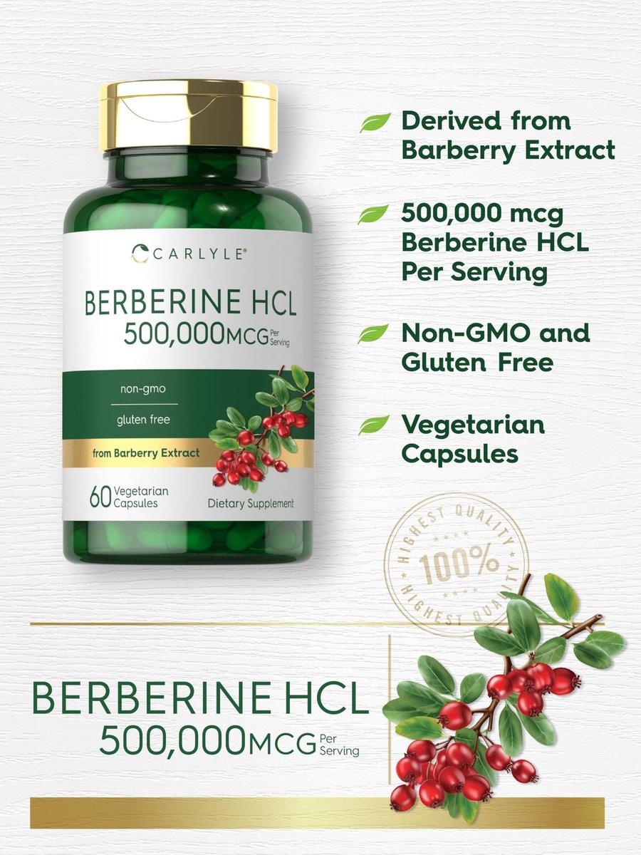 Carlyle Berberin HCL Nahrungsergänzungsmittel | 500.000 mcg | 60 Kapseln | Vegetarisch, Nicht-GVO, Glutenfrei