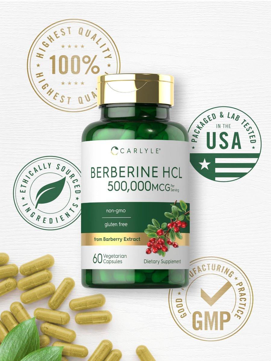 Carlyle Berberin HCL Nahrungsergänzungsmittel | 500.000 mcg | 60 Kapseln | Vegetarisch, Nicht-GVO, Glutenfrei
