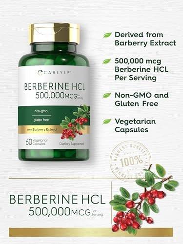 Carlyle Berberin HCL Nahrungsergänzungsmittel | 500.000 mcg | 60 Kapseln | Vegetarisch, Nicht-GVO, Glutenfrei