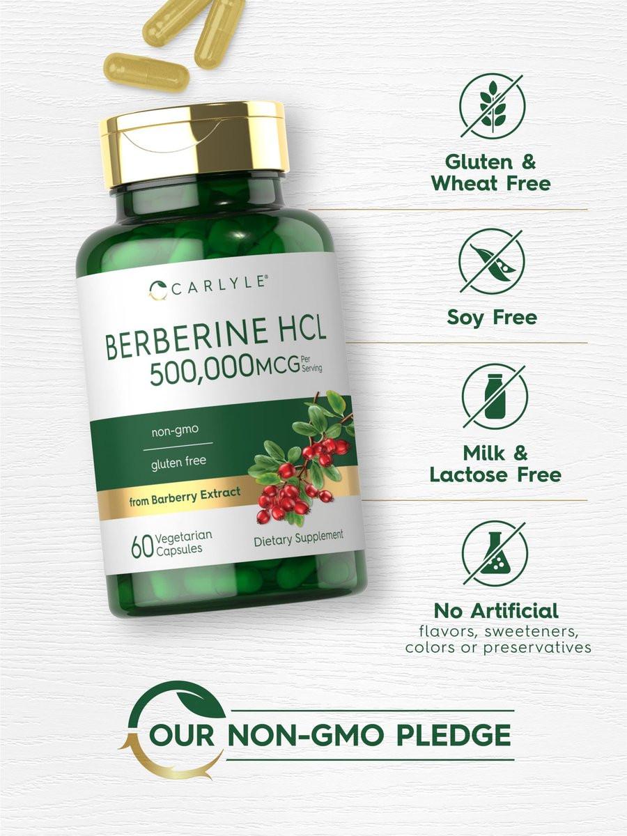 Carlyle Berberin HCL Nahrungsergänzungsmittel | 500.000 mcg | 60 Kapseln | Vegetarisch, Nicht-GVO, Glutenfrei