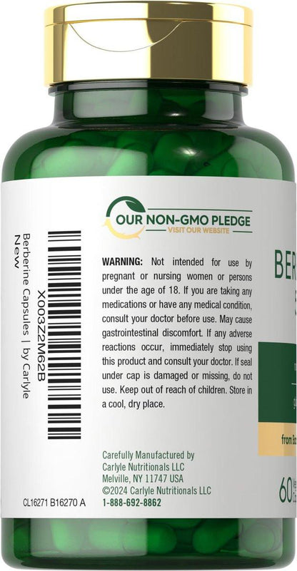 Carlyle Berberin HCL Nahrungsergänzungsmittel | 500.000 mcg | 60 Kapseln | Vegetarisch, Nicht-GVO, Glutenfrei