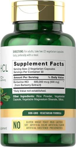 Carlyle Berberin HCL Nahrungsergänzungsmittel | 500.000 mcg | 60 Kapseln | Vegetarisch, Nicht-GVO, Glutenfrei