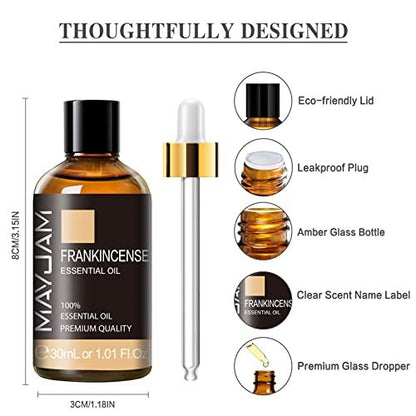 Weihrauch Ätherisches Öl 30 ml / 1,01 fl.oz – MAYJAM Reines Aromatherapieöl für Massage, Diffuser, Seifenherstellung, langanhaltender Duft