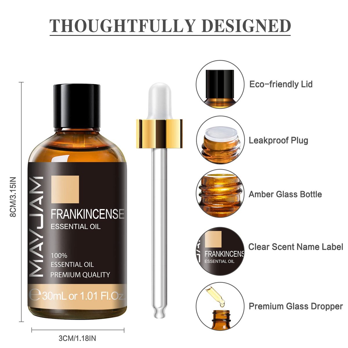 Weihrauch Ätherisches Öl 30 ml / 1,01 fl.oz – MAYJAM Reines Aromatherapieöl für Massage, Diffuser, Seifenherstellung, langanhaltender Duft