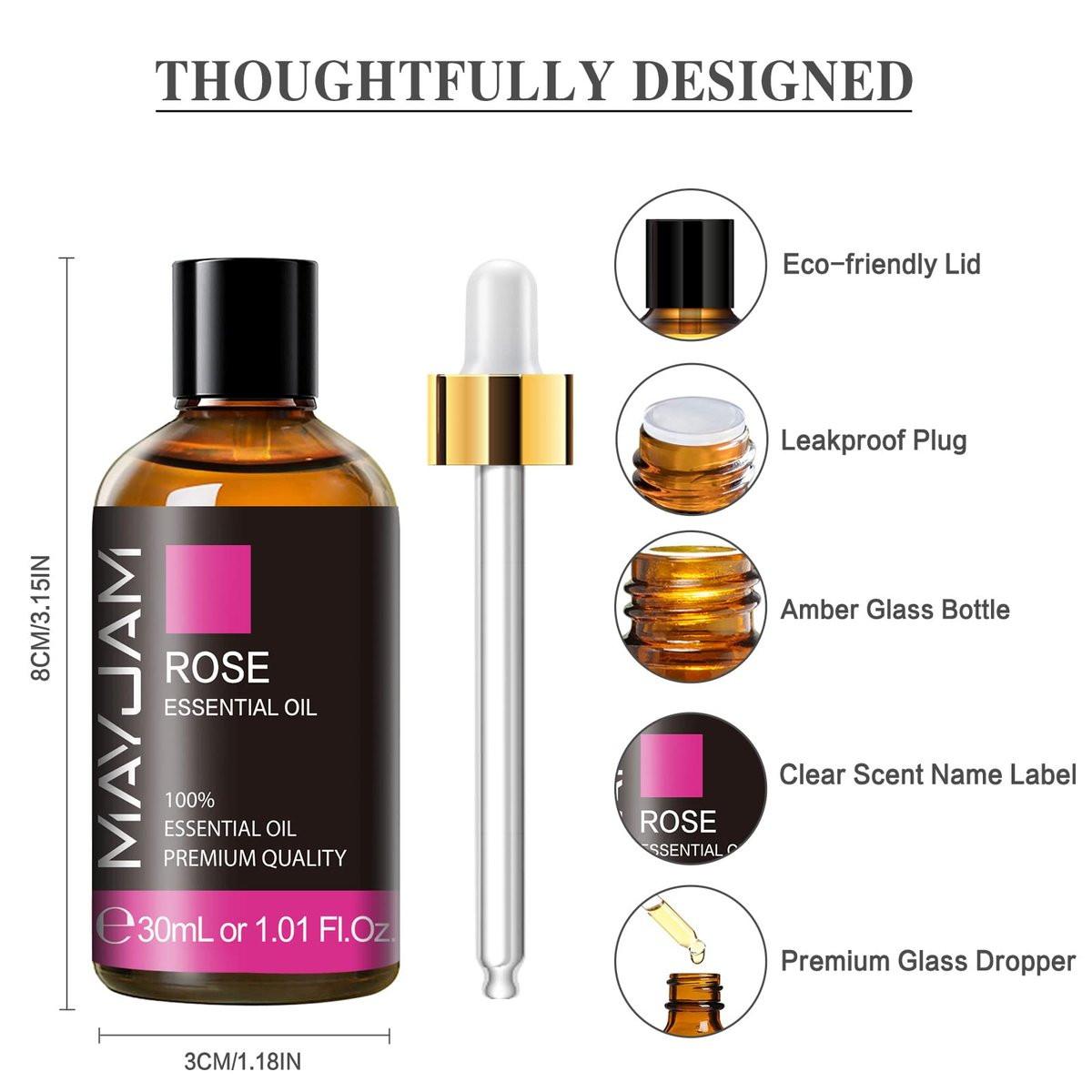MAYJAM Rosenöl 30ml – 100% reines Aromatherapieöl für Massage, Diffuser & Seifenherstellung