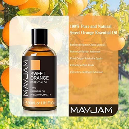 MAYJAM Süßes Orangenöl 30ml – 100% Reines Aromatherapie-Öl für Diffuser, Massage & Seifenherstellung, langanhaltender Duft