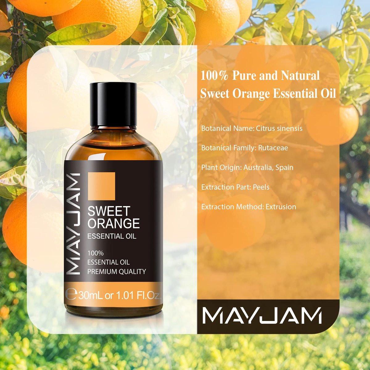 MAYJAM Süßes Orangenöl 30ml – 100% Reines Aromatherapie-Öl für Diffuser, Massage & Seifenherstellung, langanhaltender Duft