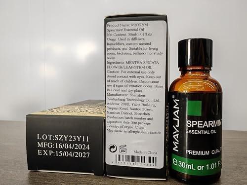 MAYJAM Spearmintöl 30ml – 100% reines ätherisches Öl für Aromatherapie, Diffuser, Seifenherstellung und Massage