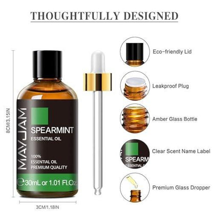 MAYJAM Spearmintöl 30ml – 100% reines ätherisches Öl für Aromatherapie, Diffuser, Seifenherstellung und Massage