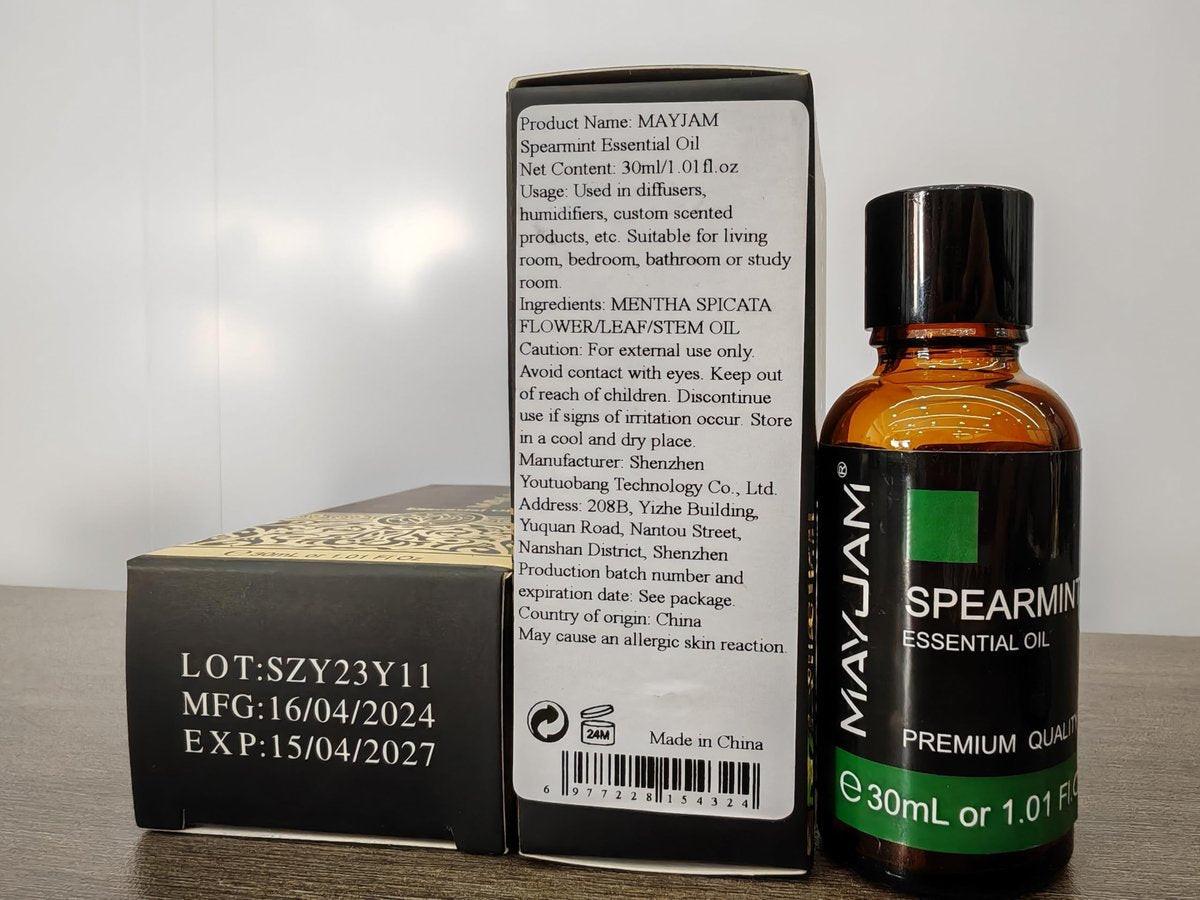 MAYJAM Spearmintöl 30ml – 100% reines ätherisches Öl für Aromatherapie, Diffuser, Seifenherstellung und Massage