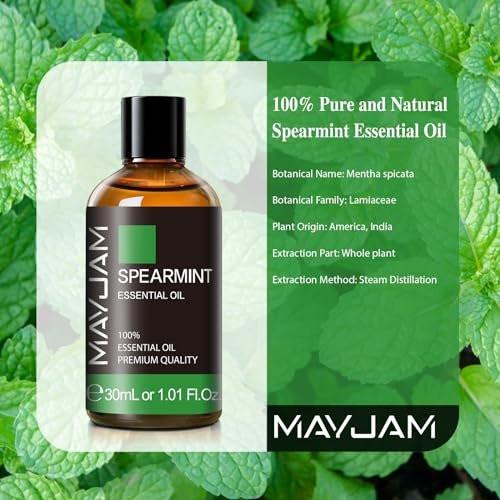 MAYJAM Spearmintöl 30ml – 100% reines ätherisches Öl für Aromatherapie, Diffuser, Seifenherstellung und Massage
