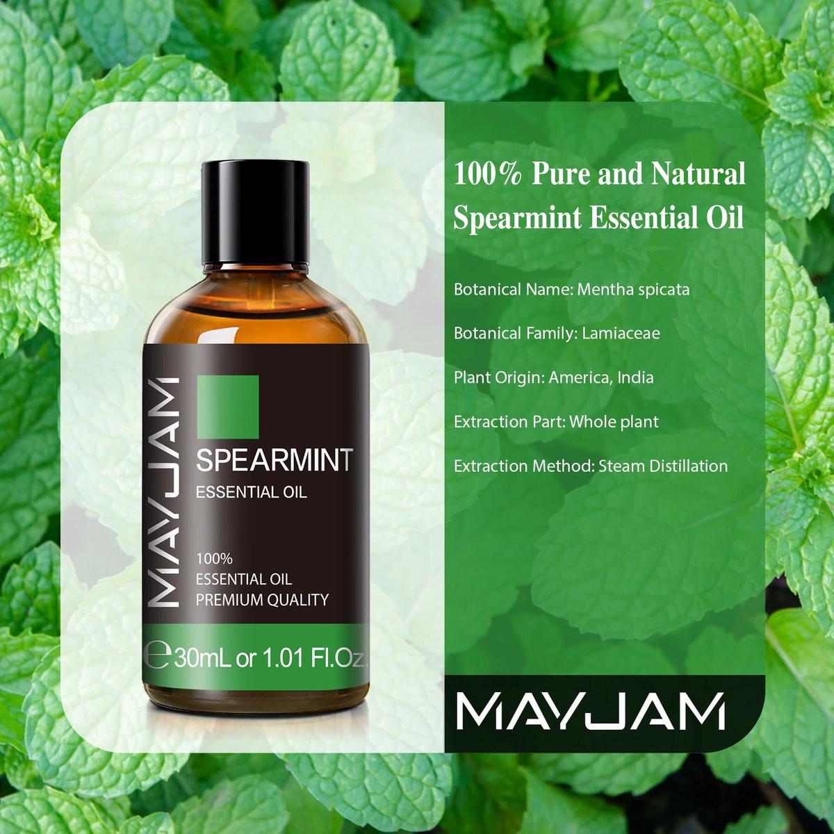 MAYJAM Spearmintöl 30ml – 100% reines ätherisches Öl für Aromatherapie, Diffuser, Seifenherstellung und Massage