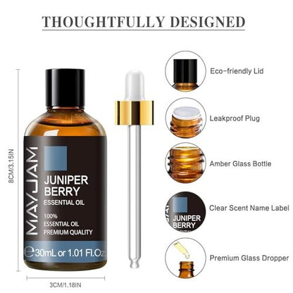 MAYJAM Wacholderbeeren Ätherisches Öl 30 ml – 100% reines Wacholderöl für Aromatherapie, Massage, Diffuser und Seifenherstellung