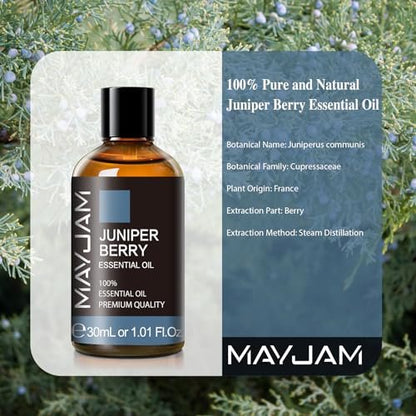 MAYJAM Wacholderbeeren Ätherisches Öl 30 ml – 100% reines Wacholderöl für Aromatherapie, Massage, Diffuser und Seifenherstellung