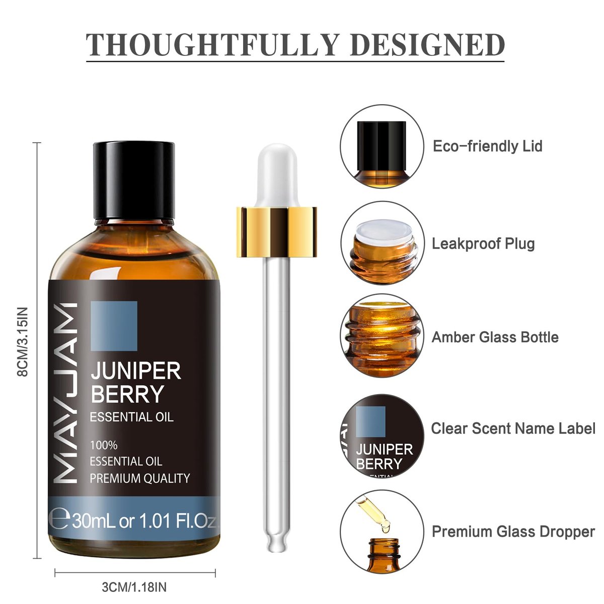 MAYJAM Wacholderbeeren Ätherisches Öl 30 ml – 100% reines Wacholderöl für Aromatherapie, Massage, Diffuser und Seifenherstellung