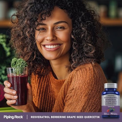 Piping Rock Resveratrol Berberin Traubenkern & Quercetin Komplex | 90 Kapseln | Vegetarisch, Nicht-GVO & Glutenfrei