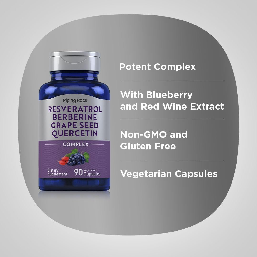 Piping Rock Resveratrol Berberin Traubenkern & Quercetin Komplex | 90 Kapseln | Vegetarisch, Nicht-GVO & Glutenfrei