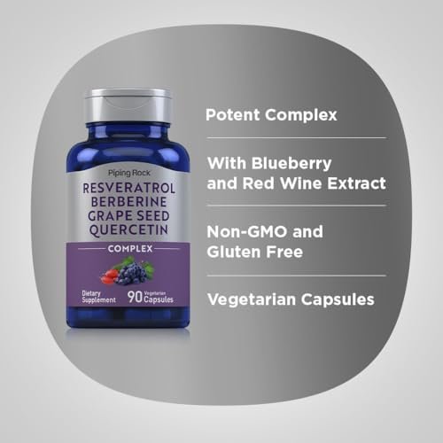 Piping Rock Resveratrol Berberin Traubenkern & Quercetin Komplex | 90 Kapseln | Vegetarisch, Nicht-GVO & Glutenfrei
