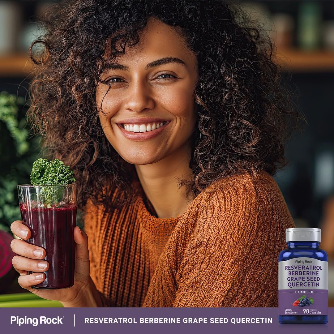 Piping Rock Resveratrol Berberin Traubenkern & Quercetin Komplex | 90 Kapseln | Vegetarisch, Nicht-GVO & Glutenfrei