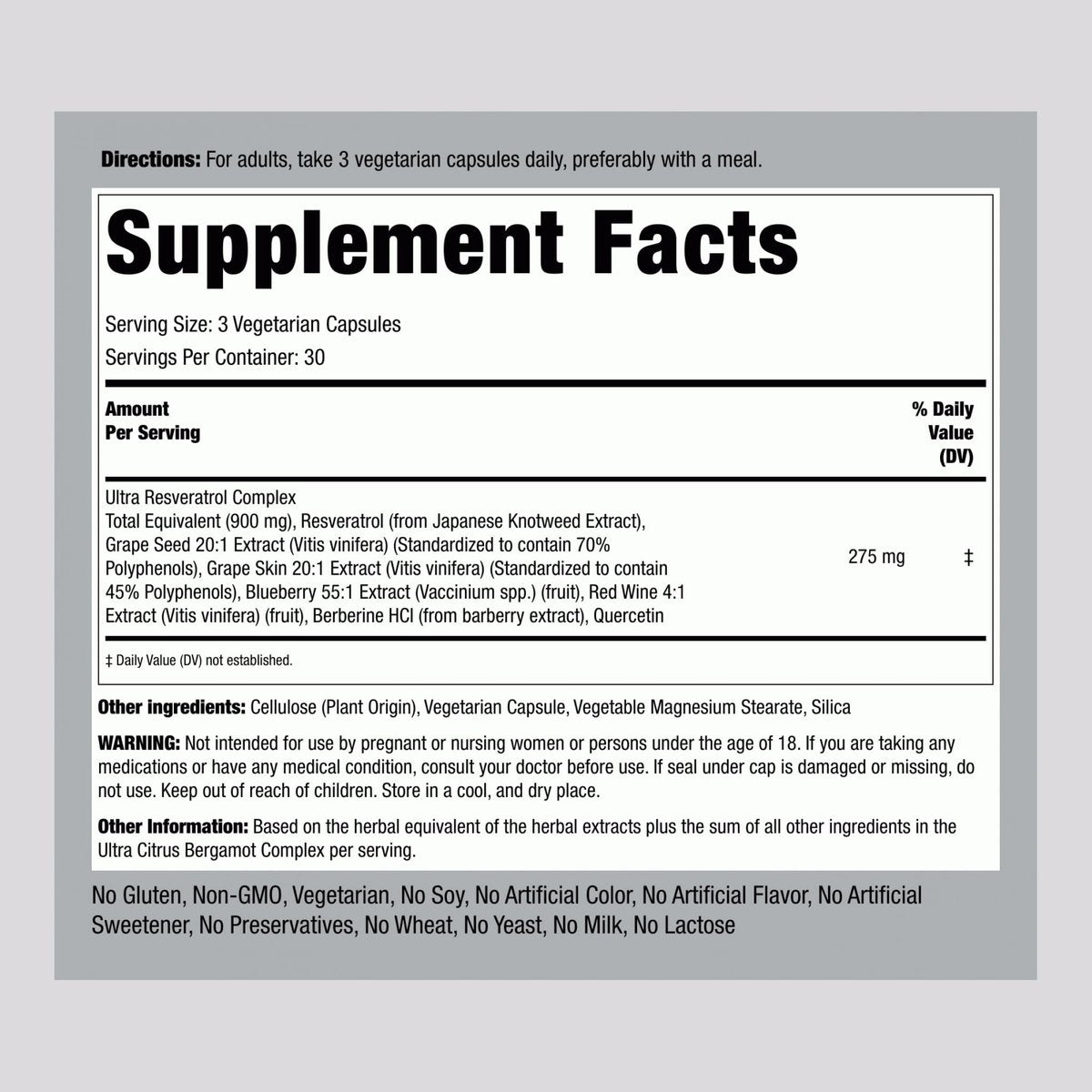 Piping Rock Resveratrol Berberin Traubenkern & Quercetin Komplex | 90 Kapseln | Vegetarisch, Nicht-GVO & Glutenfrei