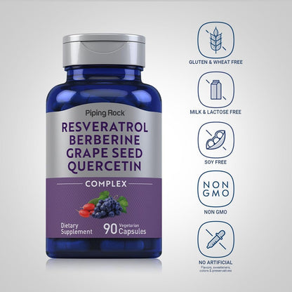 Piping Rock Resveratrol Berberin Traubenkern & Quercetin Komplex | 90 Kapseln | Vegetarisch, Nicht-GVO & Glutenfrei