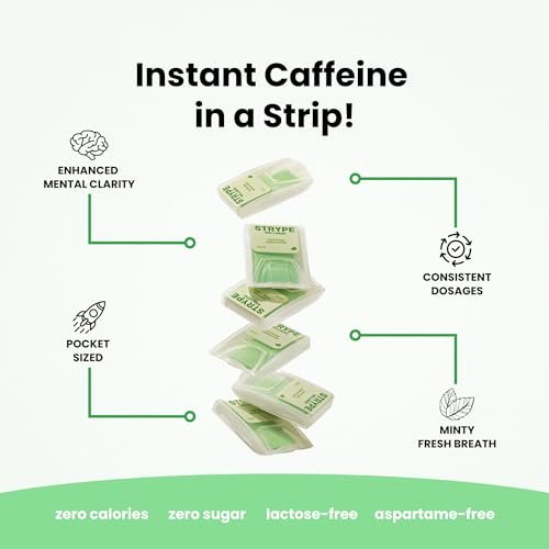 ODiSTRYPE Energy Strips | Sofortiges Koffein im Streifen | 80 mg pro Portion | Tragbares Koffein + Atemerfrischer | Null Kalorien & Null Zucker | Minzgeschmack | 12 Streifen pro Packung