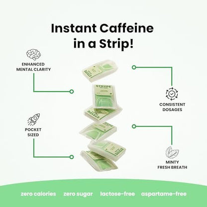 ODiSTRYPE Energy Strips | Sofortiges Koffein im Streifen | 80 mg pro Portion | Tragbares Koffein + Atemerfrischer | Null Kalorien & Null Zucker | Minzgeschmack | 12 Streifen pro Packung