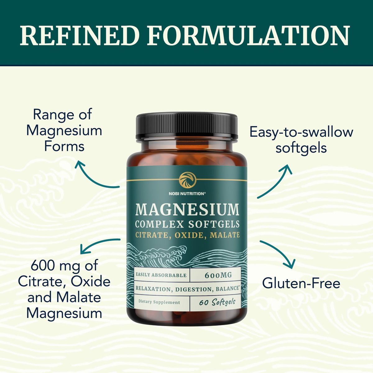 Triple-Magnesium Softgels mit Citrat, Malat & Oxid | Hoch bioverfügbares Magnesiumpräparat für Verdauung, Ruhe, Wadenkrämpfe & Schlafunterstützung | 300 mg Komplex | Leicht zu schluckende Weichkapseln | 60 Stück