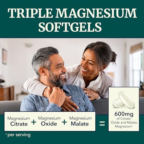 Triple-Magnesium Softgels mit Citrat, Malat & Oxid | Hoch bioverfügbares Magnesiumpräparat für Verdauung, Ruhe, Wadenkrämpfe & Schlafunterstützung | 300 mg Komplex | Leicht zu schluckende Weichkapseln | 60 Stück