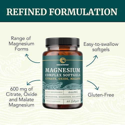 Triple-Magnesium Softgels mit Citrat, Malat & Oxid | Hoch bioverfügbares Magnesiumpräparat für Verdauung, Ruhe, Wadenkrämpfe & Schlafunterstützung | 300 mg Komplex | Leicht zu schluckende Weichkapseln | 60 Stück