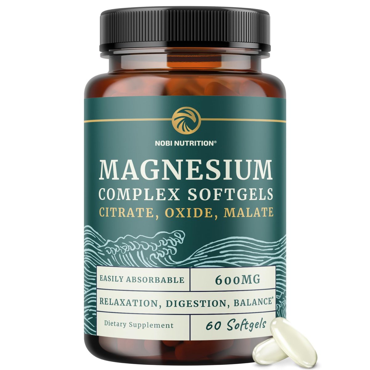 Triple-Magnesium Softgels mit Citrat, Malat & Oxid | Hoch bioverfügbares Magnesiumpräparat für Verdauung, Ruhe, Wadenkrämpfe & Schlafunterstützung | 300 mg Komplex | Leicht zu schluckende Weichkapseln | 60 Stück